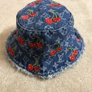 Louis Vuitton Blue Denim Hat with Cherry Print